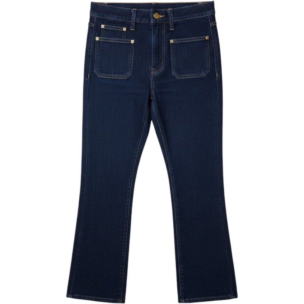 Khaite Raquel High Rise Flare Crop Jeans Indigo Blue Patch Pocket Size 26